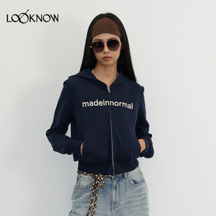 madeinormal X LOOKNOW2025秋冬新品藏青色logo印花连帽卫衣