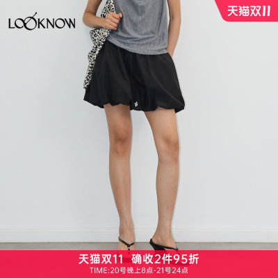 madeinormal X LOOKNOW设计师品牌26新品黑色抽绳花苞A字裙