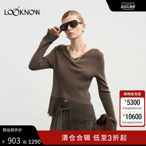 halfmoon x LOOKNOW2025年秋季新款v领拼色针织衫女