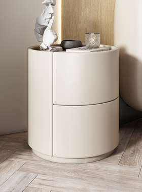 2023新款网红床头柜高级感轻奢圆形全实木白色ins风简约现代小型