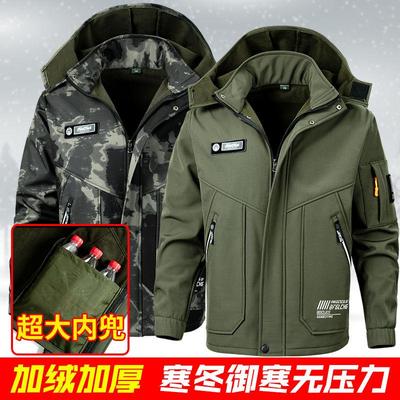 秋冬加绒加厚冲锋衣套装男女防风防水户外登山服防寒保暖耐磨工装