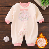 新生儿婴儿衣服秋冬加绒男女宝宝一体绒保暖双面绒无骨中厚连体衣