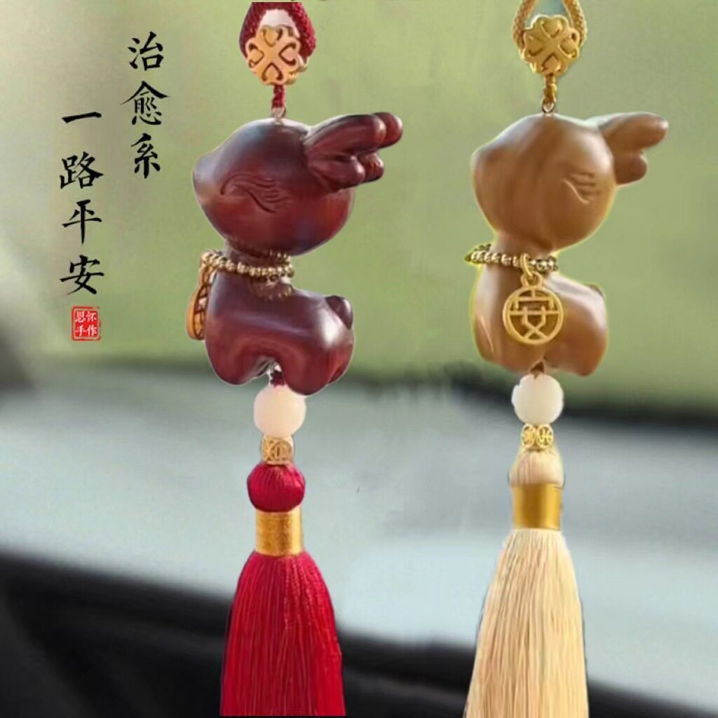 抖音同款挂件紫檀木小鹿车内挂饰