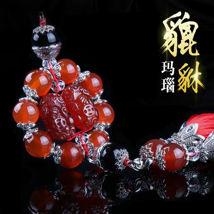 新款2019双貔貅汽车红玛瑙车载