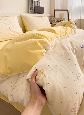 A类双层纱床上四件套2024秋冬季新款加厚被套床单学生三件套床笠