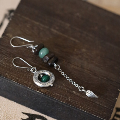 925银复古新中式民族风仿沉香耳环不对称小众设计女感流苏耳坠