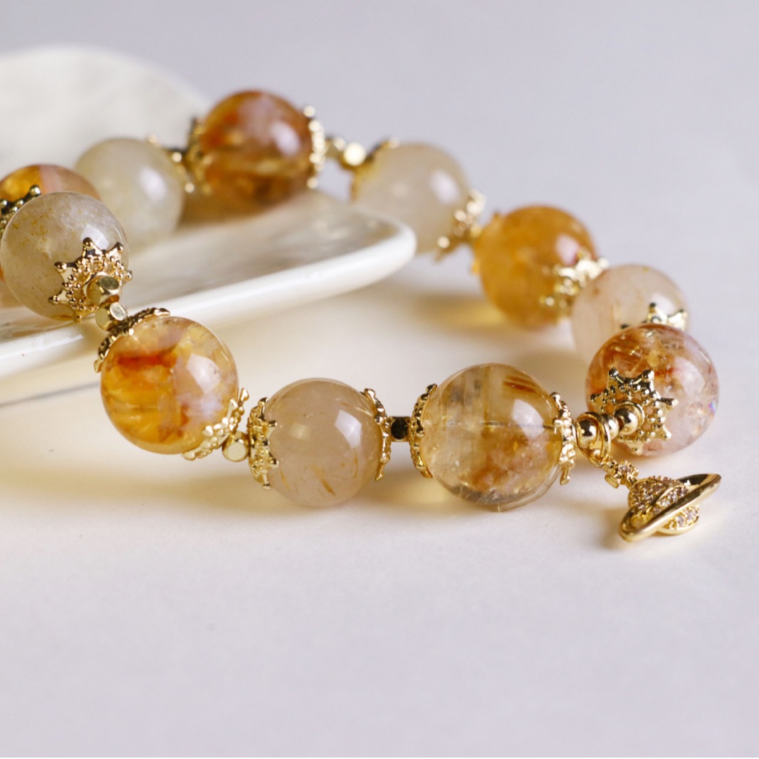 天然黄水晶金发晶冰橙小清新古风原石大颗手串星宇百搭手链