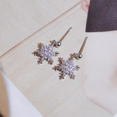 百搭个性 s925纯银耳钉时尚 气质雪花精致镶钻耳钉女款 可爱耳饰耳环