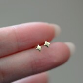 星光 S925纯银镀14K金耳饰耳钉菱形素面方块耳环个性 气质耳钉