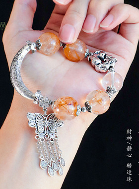 【凤凰于飞】天然黄胶花魔盒双尖国风复古水晶半镯手链女手串爆款