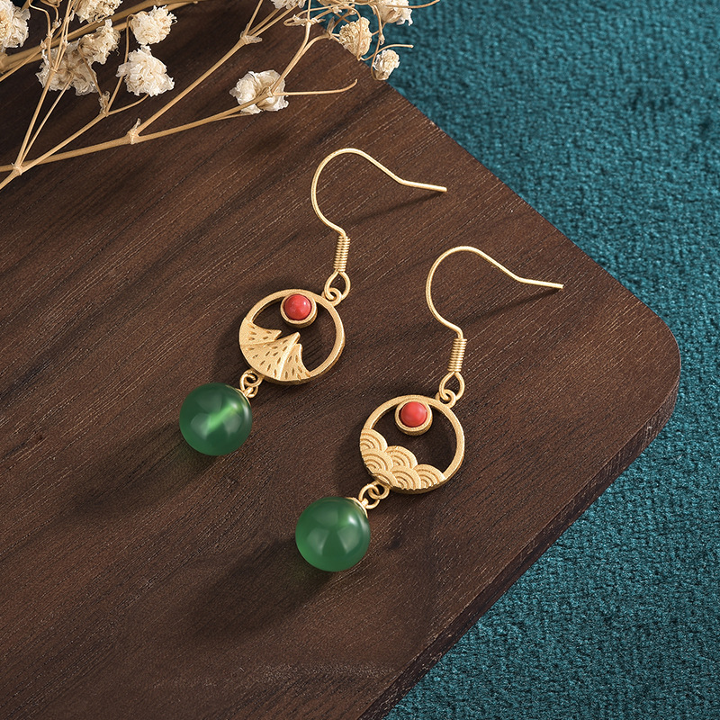 天然玛瑙耳环925银针耳饰2022年新款潮气质耳钉春季新款翡翠耳坠