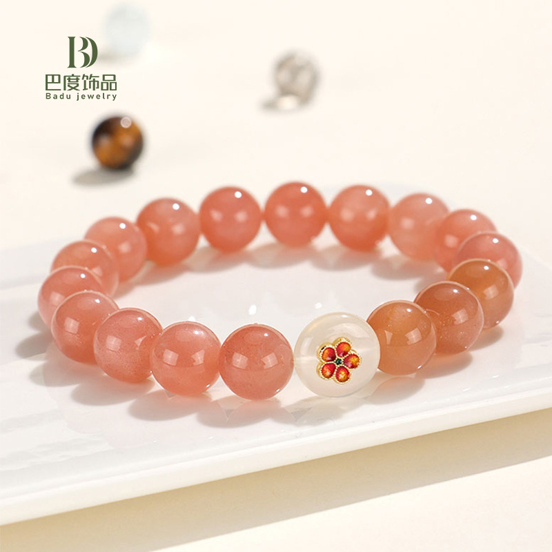 新品天然太阳石串珠手链女小众感新中式平安扣手串首饰