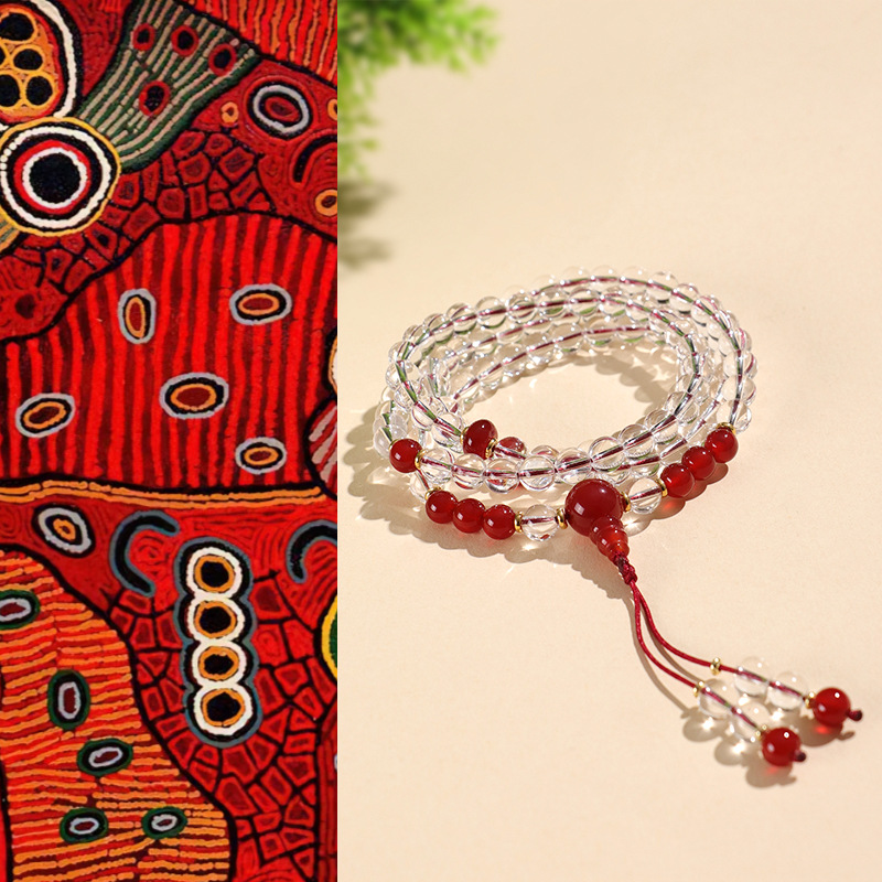 新款极细6mm水晶石配红玛瑙珠串项链手链二合一款