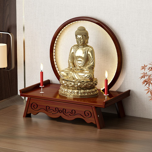 佛台带灯供桌台底座佛像观音财神爷神位香案家用祖先加高底托架子