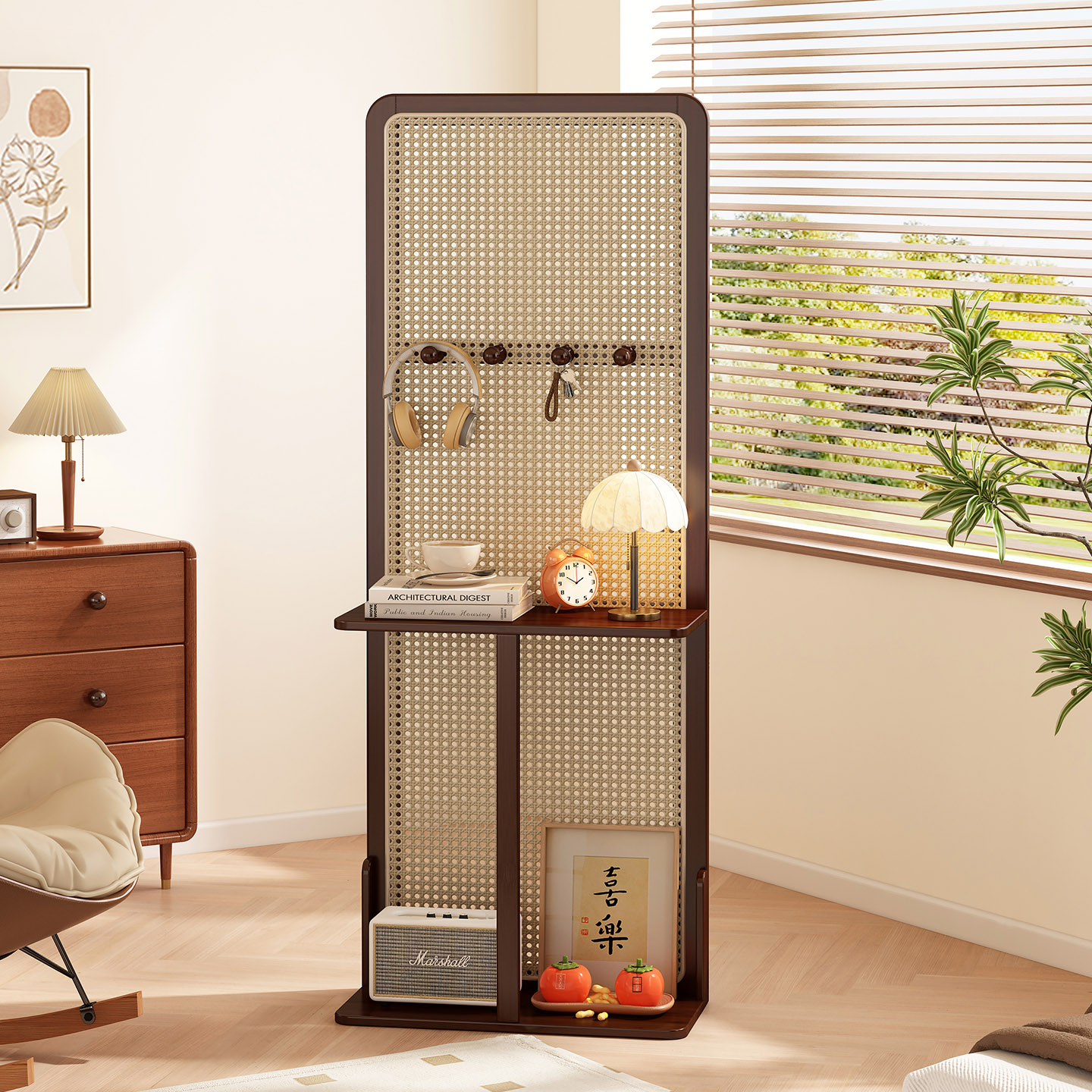 藤编屏风隔断客厅置物架家用遮挡格栅进门入户玄关卧室办公室座屏