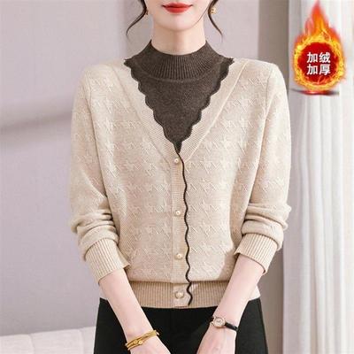 妈妈冬装新款打底加绒小衫内搭羊毛衣中老年女高贵洋气加厚打底