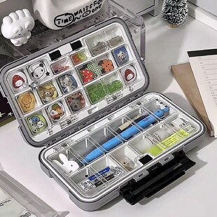 小食量桌面收纳盒迷你萌粒谷子分格带盖整理储物展示痛盒长方形