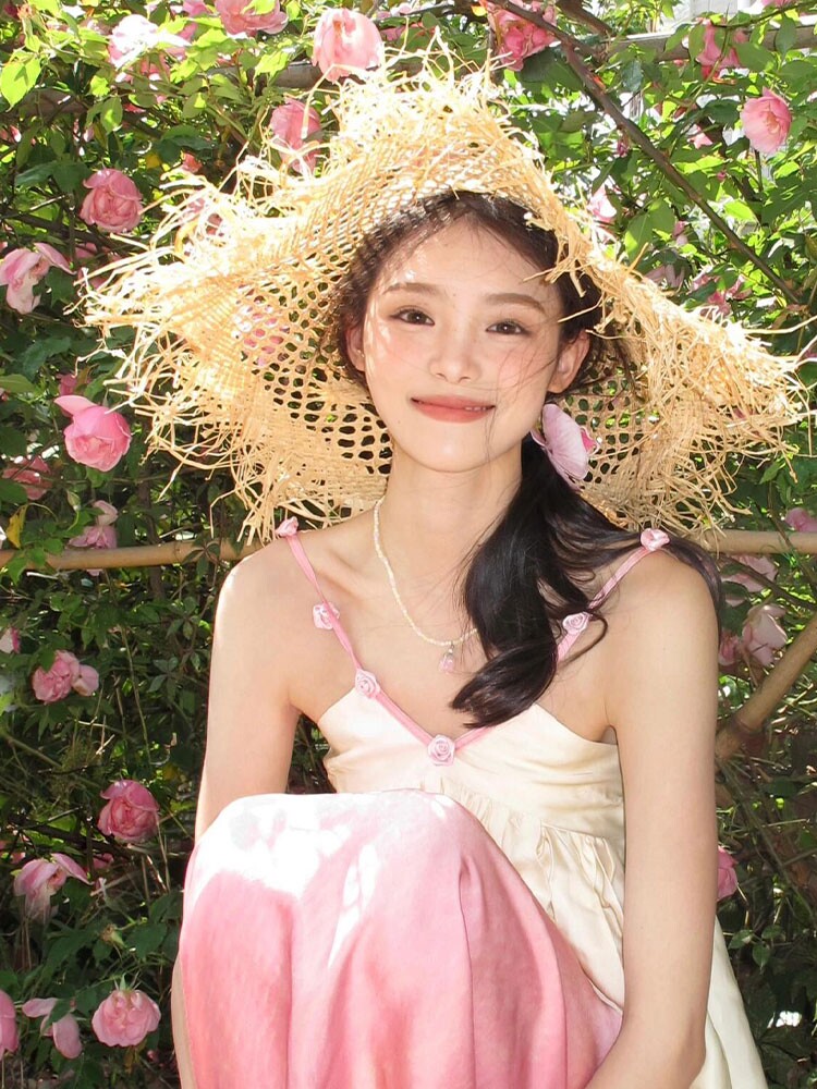 镂空毛边拉菲草帽子女夏季海边沙滩大帽檐遮阳防晒度假风ins拍照