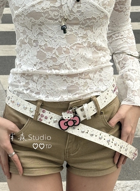 可爱KT猫甜酷辣妹y2k头腰带卡通亚文化点钻腰带女孩牛仔配饰皮带