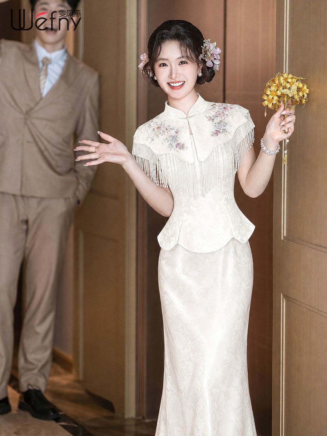 新中式国风改良旗袍敬酒服新娘结婚订婚礼服高端气质连衣裙晨袍女