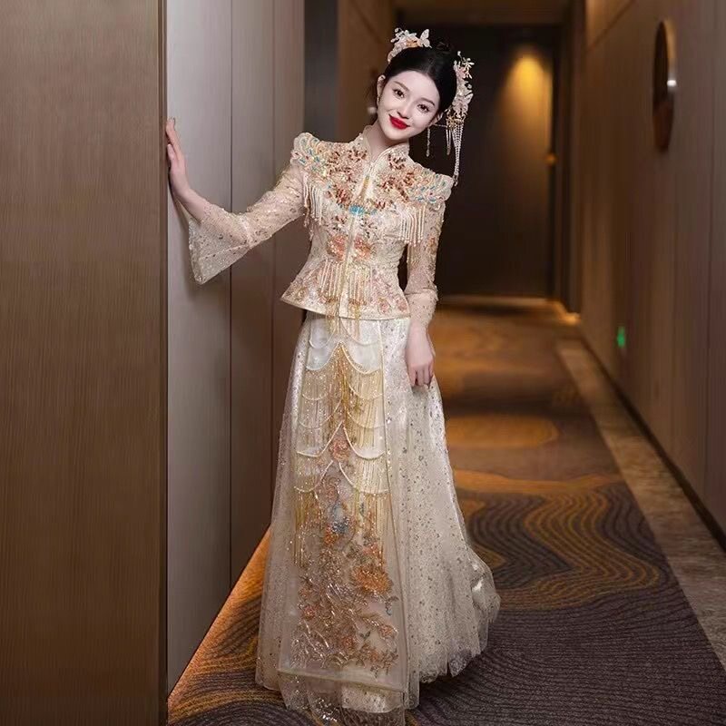 香槟色秀禾服婚服高级感新娘结婚夏季显瘦金色新娘服嫁衣出阁秀和图片