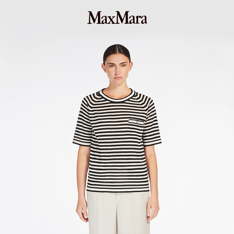 MaxMara 2025春夏女装圆领短袖条纹针织衫9361065306