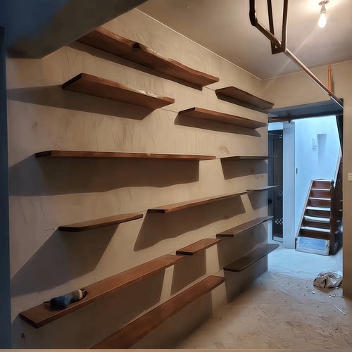 隔板一字置物架实木无痕书架