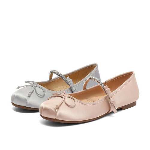 百丽女鞋子气质银色玛丽珍鞋浅口单鞋通勤芭蕾风舞鞋子Z7Z1DCQ3