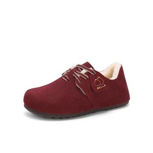 董洁同款 女雪地靴子B7Z1DAM5 百丽全家福新年红色枕头吐司勃肯鞋