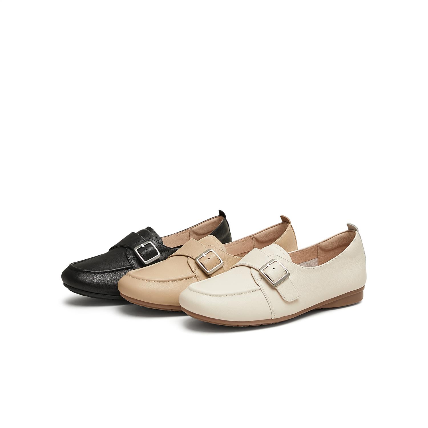 天美意软底复古乐福鞋平底鞋女休闲单鞋小皮鞋2025春新款KE054AA5