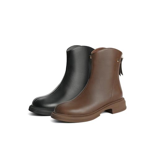 百丽Belle粗跟弹力靴女靴子24冬季加绒瘦瘦靴休闲短靴子B2150DD4