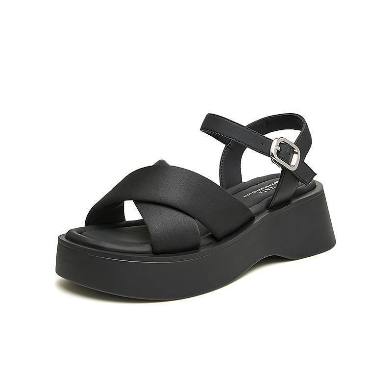 云朵凉鞋Tata他她休闲厚底凉鞋女鞋一字带凉拖2024夏新款WBS04BL4