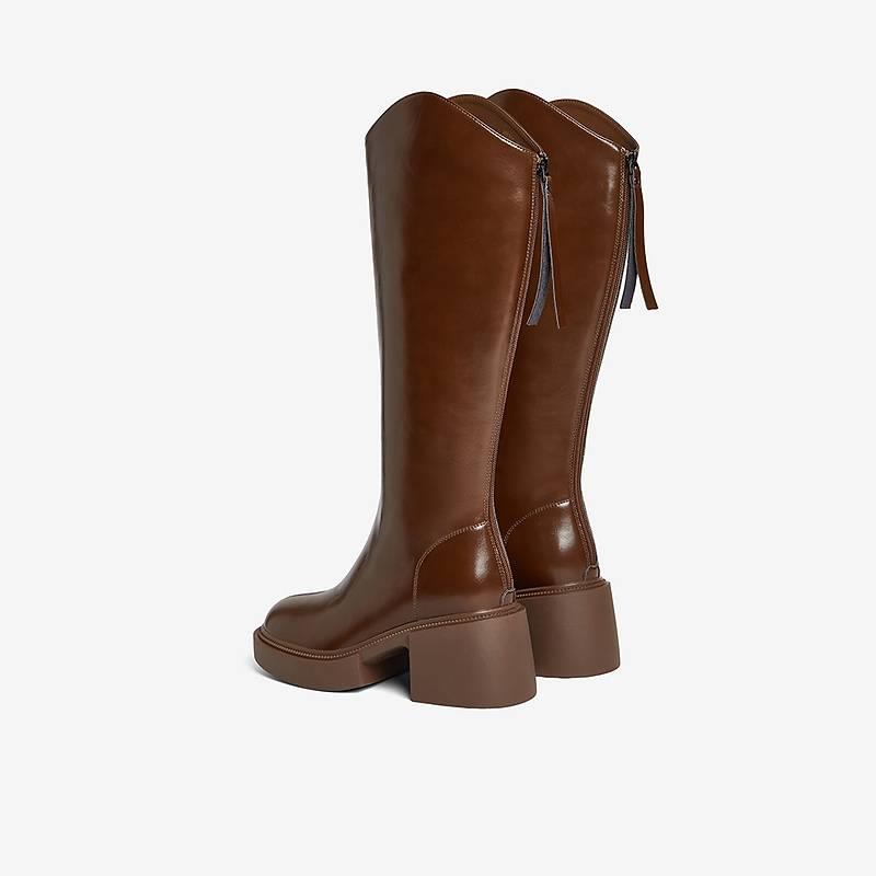 百思图末路狂花24冬商场新款粗高跟骑士靴女V口显瘦长靴M5301DG4