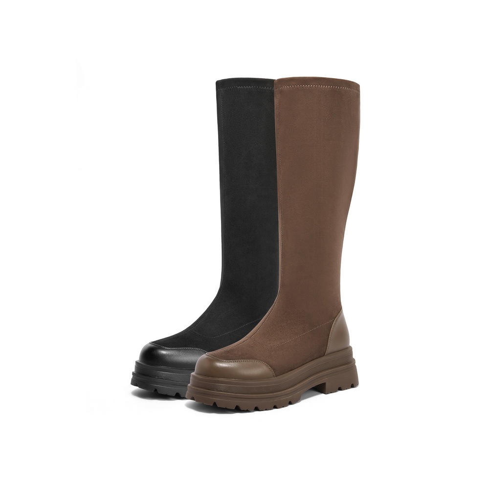 百丽Belle女靴子24冬季厚底长筒靴骑士靴瘦瘦弹力靴B2132DG4