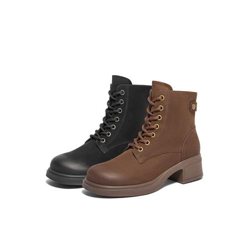 百丽Belle女靴子24冬季大黄靴羊皮短靴加绒厚底马丁靴3NW40DD4