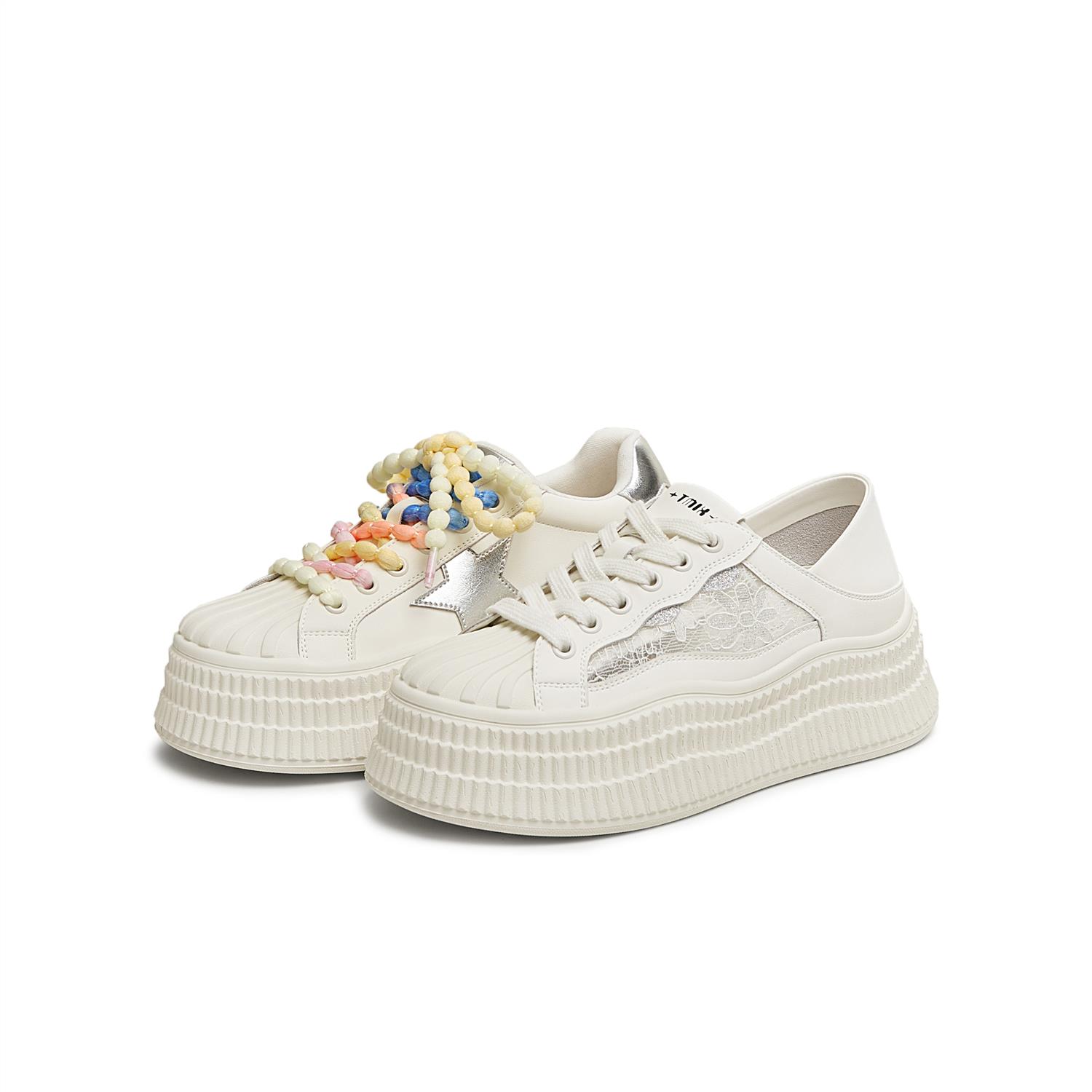 天美意25夏厚底小白鞋饼干鞋星星运动板鞋女鞋子休闲鞋KB070BM5