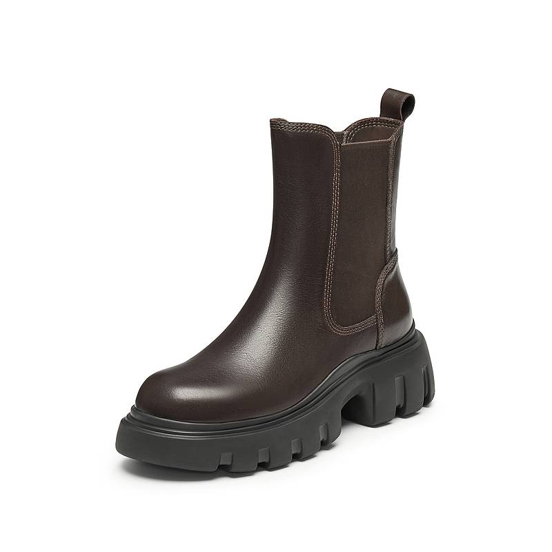 思加图2024冬季新款牙牙靴黑色切尔西靴烟筒靴厚底短靴女H1353DD4