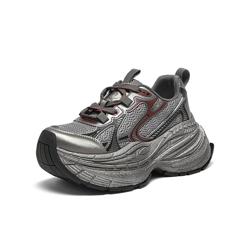 百思图2024秋季商场新款潮酷银色老爹鞋厚底增高女休闲鞋BG676CM4