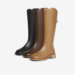 靴骑士靴棕色女长筒靴MD101DG3 复古时装 专柜正品 百思图23冬季