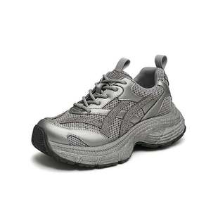 女运动休闲鞋 潮酷厚底银色老爹鞋 BG571CM4 商场新款 百思图2024秋季