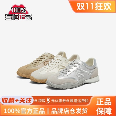 百思图2025春季新款商场同款复古运动德训鞋平底女休闲鞋UMT10AM5