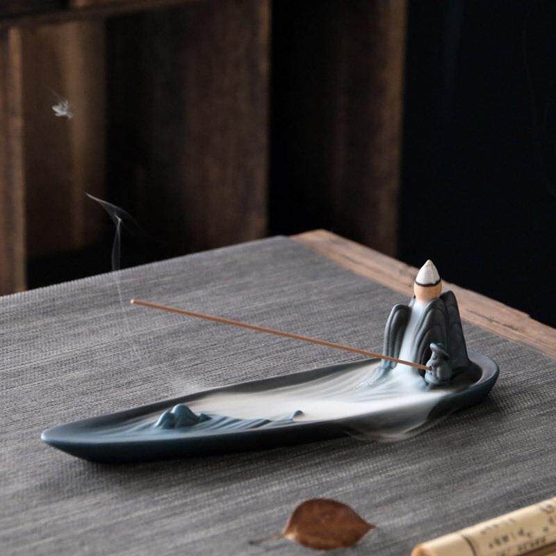 陶瓷线香插禅意摆件观云海净化空气创意佛堂复古怀旧礼佛倒流香炉