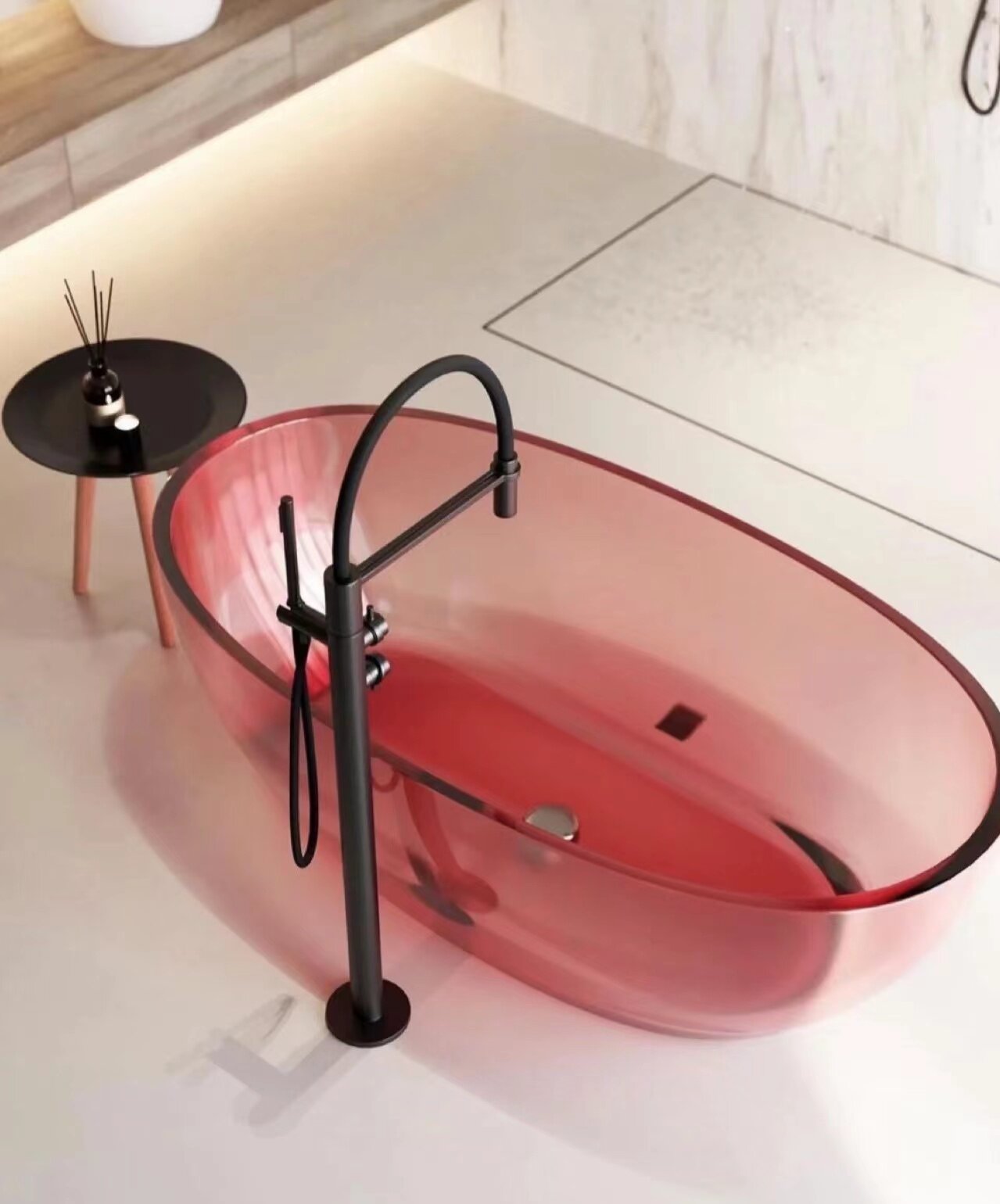 摩珀斯独立式透明浴缸酒店别墅定制简约鹅蛋形人造石浴盆家庭浴缸