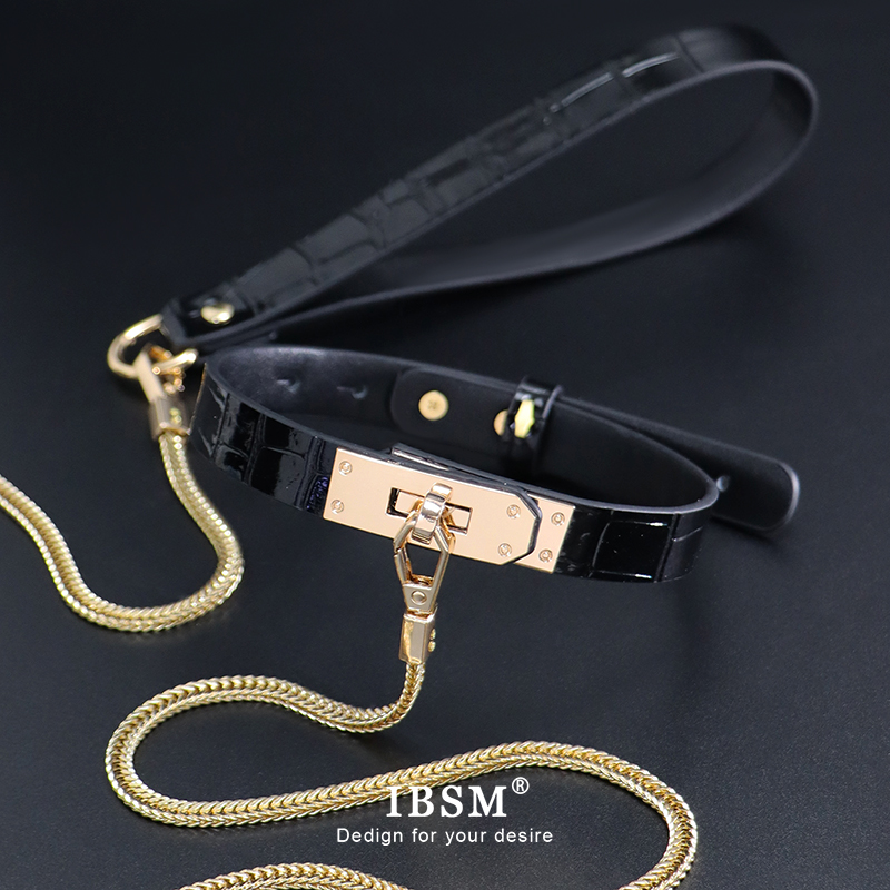 鳄鱼纹项圈扣男女m刻字牵引