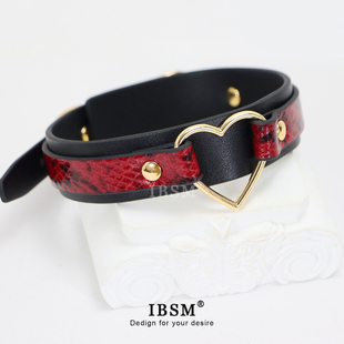 蛇纹爱心皮革项圈女m定制刻字puppy牵引cos颈环性感暗黑笼中鸟
