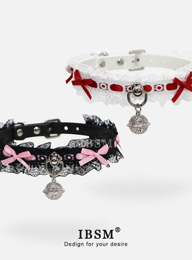 蕾丝蝴蝶结项圈宫铃项链皮革颈环