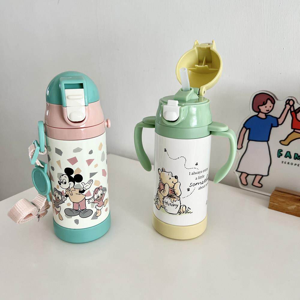 日本进口滑板双把手保温杯带更换便携式吸管儿童冷水杯350ml