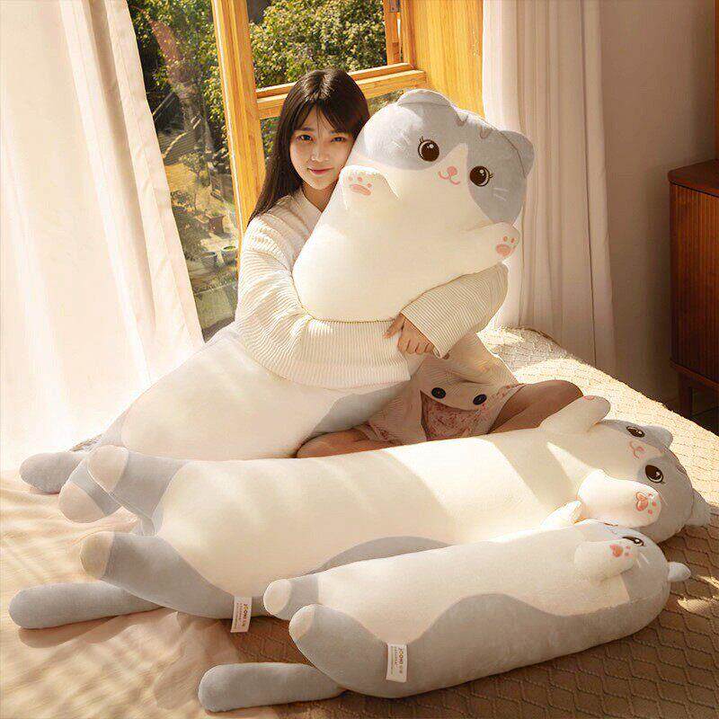 英国品质d猫咪玩偶冰丝抱枕女生睡觉毛绒玩具公仔长条枕夹腿大娃