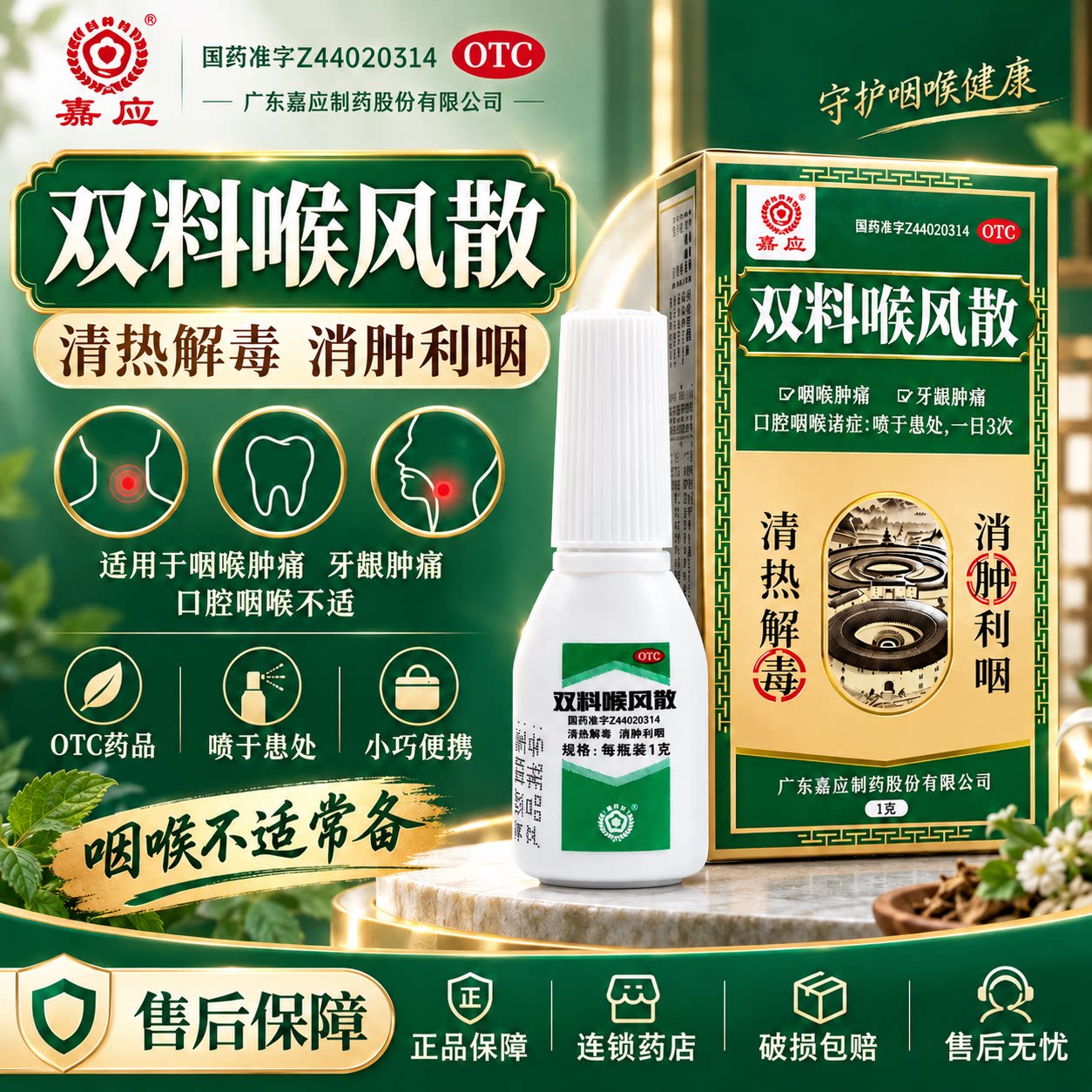 [嘉应]双料喉风散1g*1瓶/盒图片