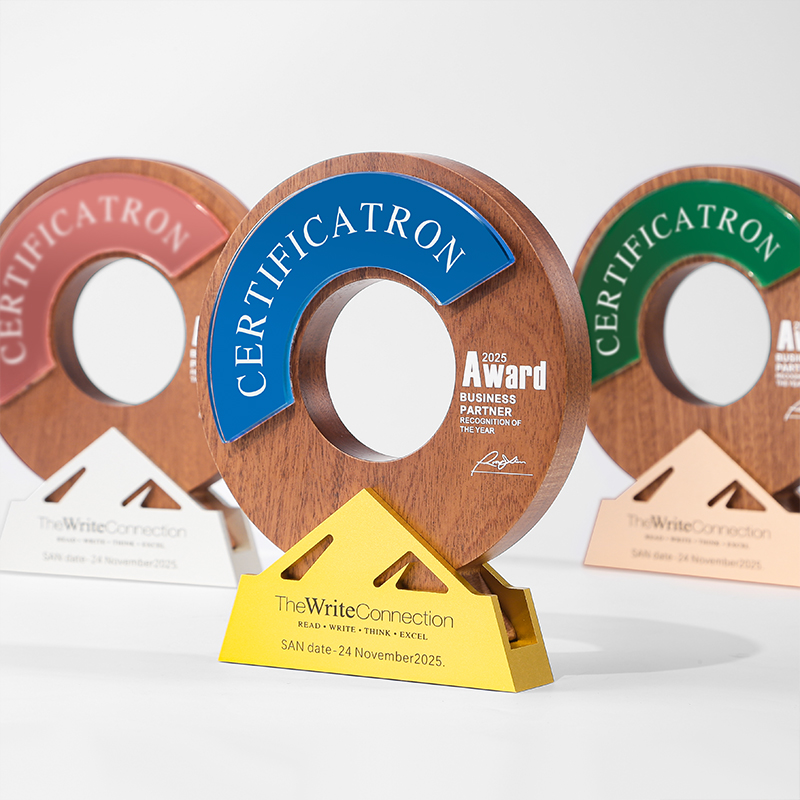 创意圆形实木金属山峰奖杯定制优秀员工定做刻字年会纪念颁奖牌